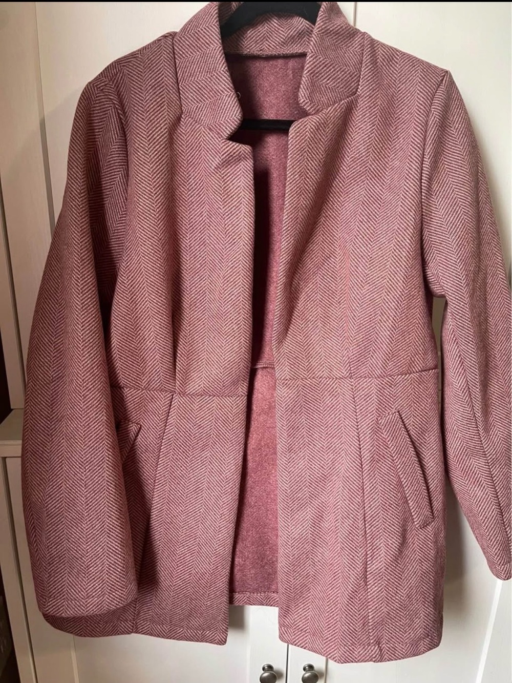 SHEIN Pink Herringbone Open-Front Blazer Jacket